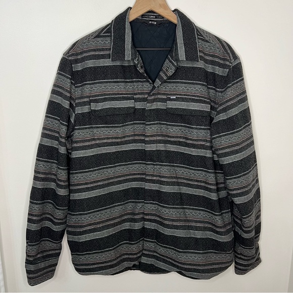 KR3W Other - KR3W Lined Shirt Jacket Shacket Size Large KREW Wool Blend Canvas Stripes Black
